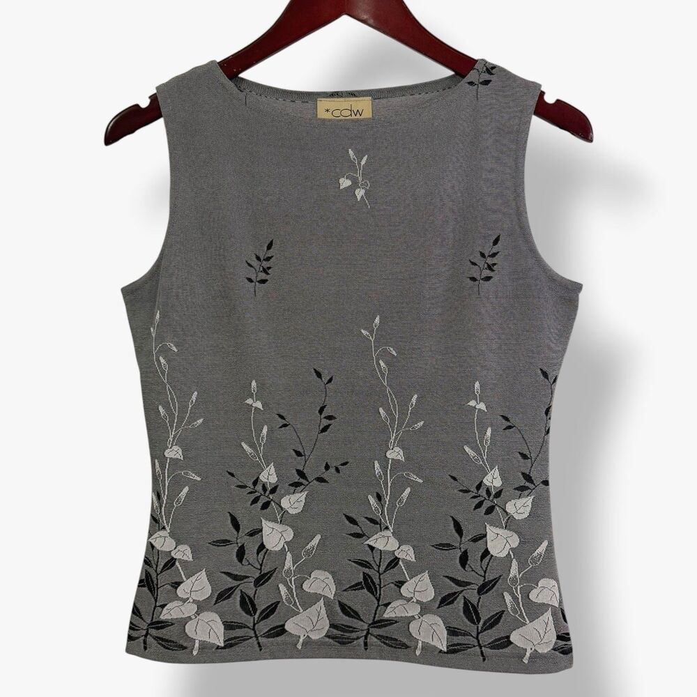 Whimsygoth Y2K Grey Floral Tank Top Moody Grunge Fairy Goblincore Earthy Small
